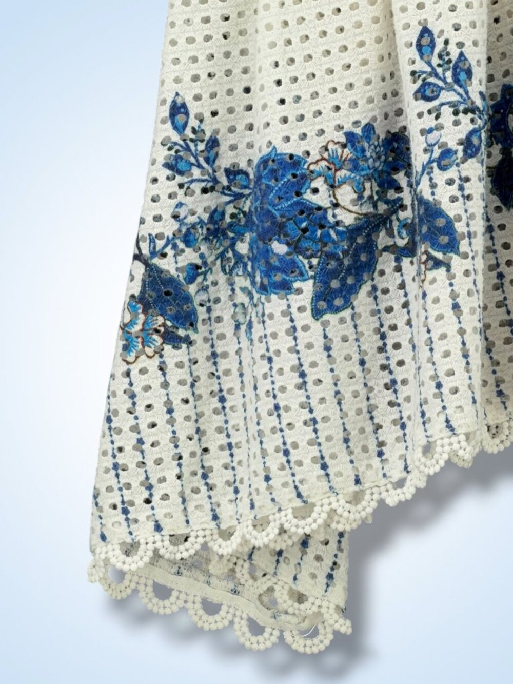 FARM Rio White Crochet Midi Dress with Blue Floral Print - Picture 7 of 7